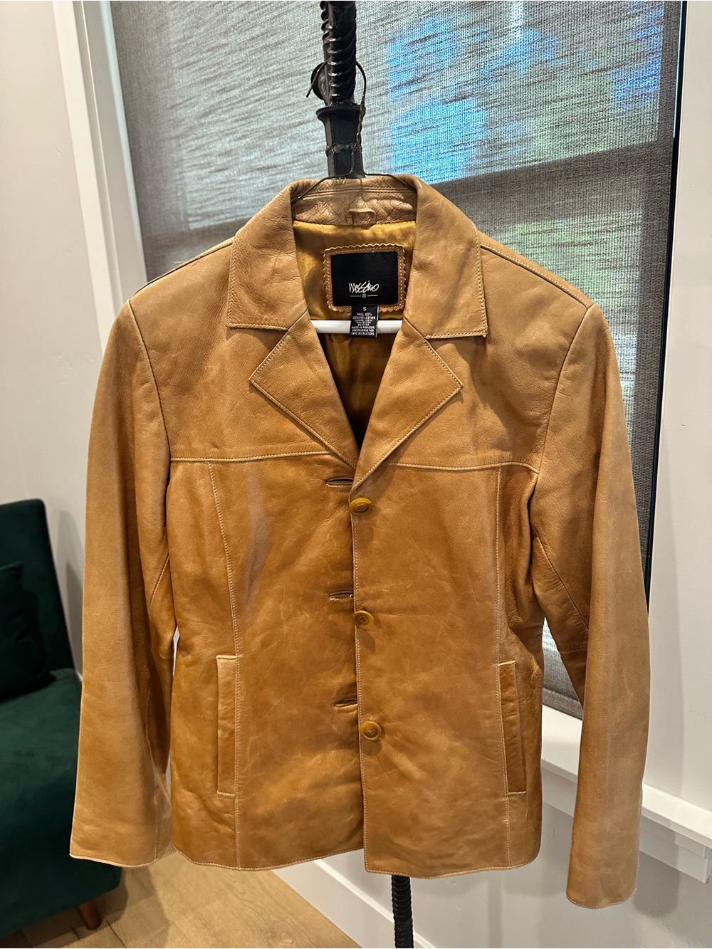Vintage Mossmino Tan Leather Button-Front Jacket
